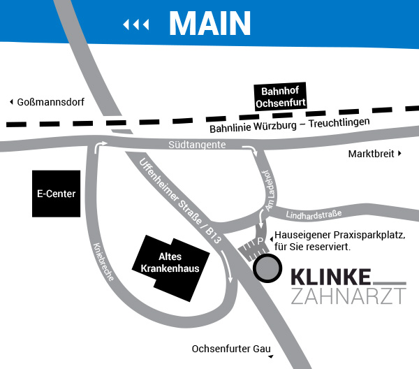 Anfahrt Zahnarzt Klinke Ochsenfurt