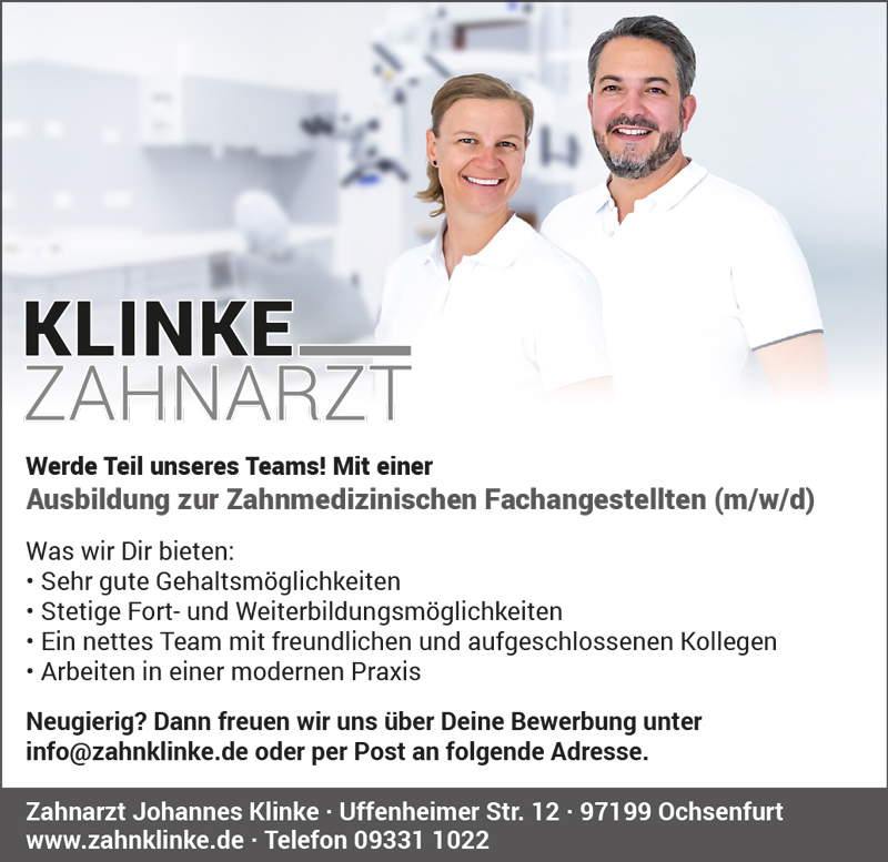 Stellenanzeige Zahnarzt Klinke | Ochsenfurt